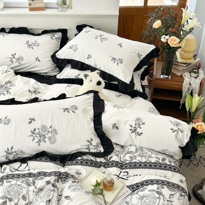 91家纺网 家纺一手货源 找家纺 芷凡家纺 2025新款皱皱云感棉赫本风韩式花边四件套 爱丽莎