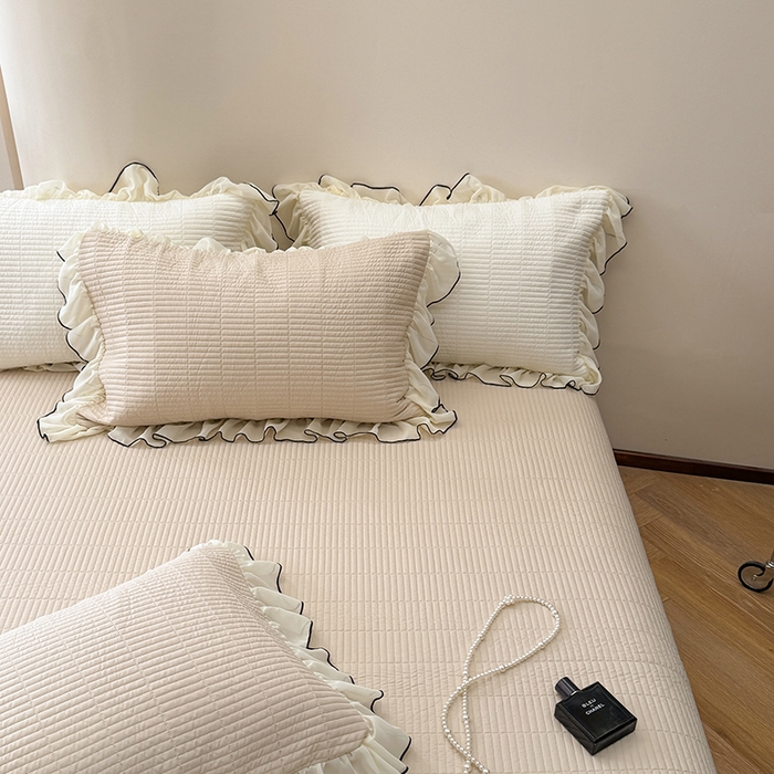 91家纺网 家纺一手货源 找家纺 琳可家居 2025新款雪精灵系列兰精天丝凉感床盖三件套 夏阳杏