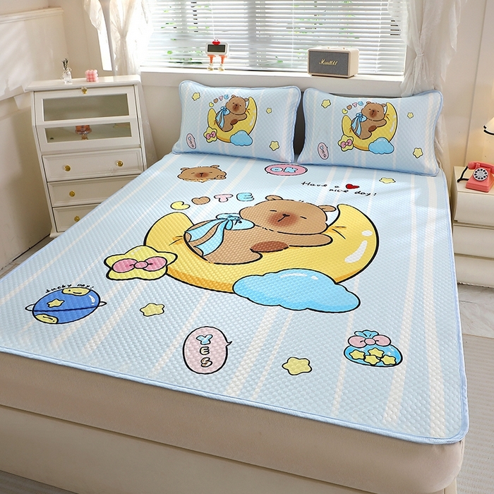 91家纺网 家纺一手货源 找家纺 （总）2025大版卡通夏季凉豆豆凉席三件套空调房床笠款凉席三件套