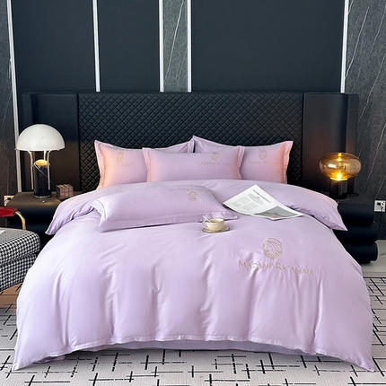 梦莱斯2025新款长绒棉刺绣轻奢系列四件套 梦幻紫