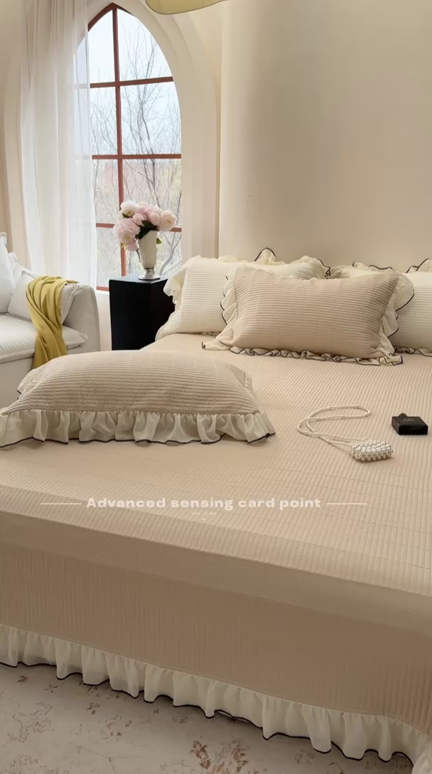 91家纺网 家纺一手货源 找家纺 琳可家居 2025新款雪精灵系列兰精天丝凉感床盖三件套 夏阳杏