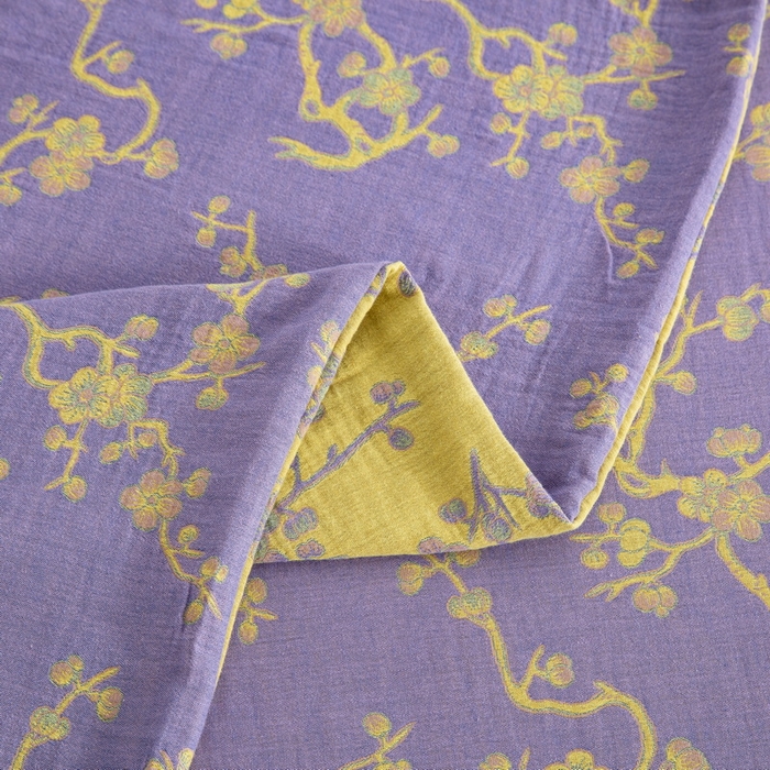 91家纺网 家纺一手货源 找家纺 鲁爱 2025新款全棉色织双层纱纽扣款四件套 梅醉春秋-浅紫 