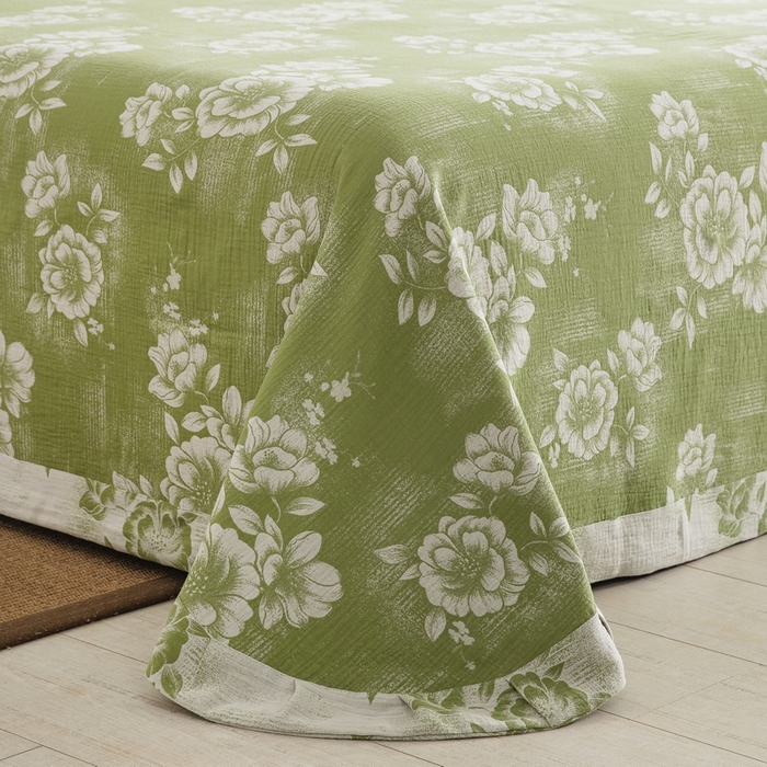 91家纺网 家纺一手货源 找家纺 2025新款全棉色织双层纱纽扣款四件套  云纱-绿