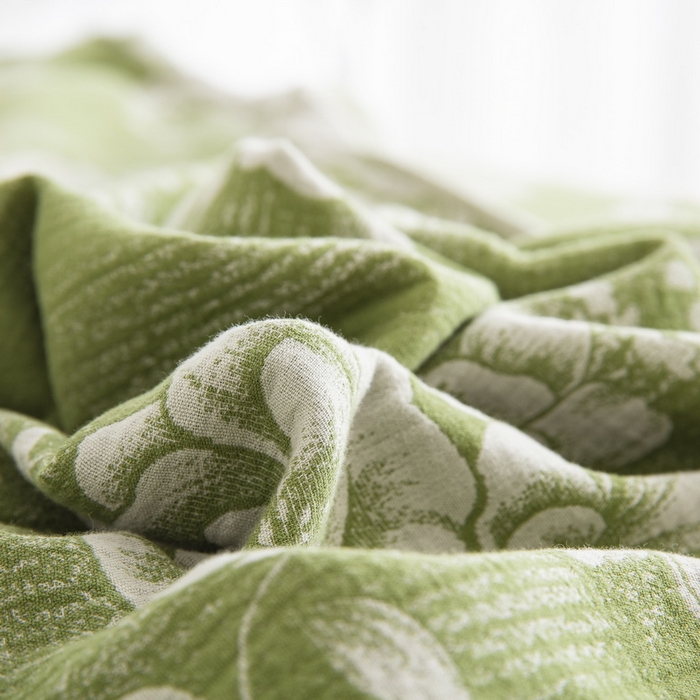 91家纺网 家纺一手货源 找家纺 2025新款全棉色织双层纱纽扣款四件套  云纱-绿