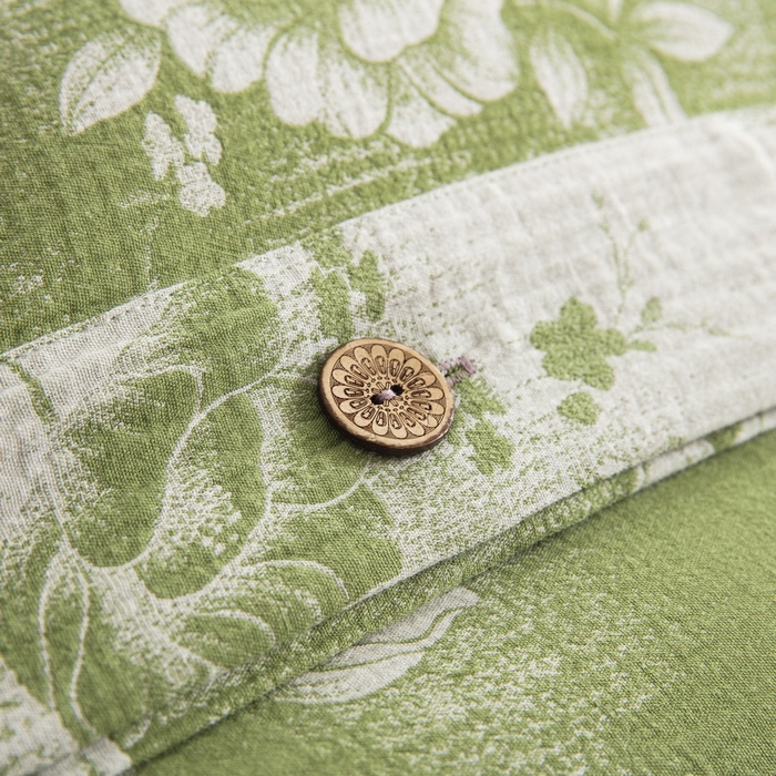 91家纺网 家纺一手货源 找家纺 2025新款全棉色织双层纱纽扣款四件套  云纱-绿