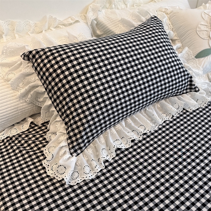 91家纺网 家纺一手货源 找家纺 胜权家纺 2025春夏新品全棉法式复古色织水洗棉床裙单品系列 小黑格