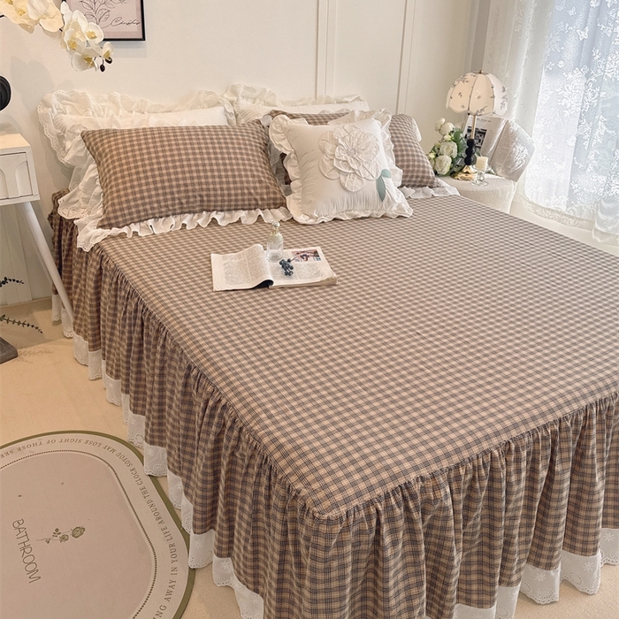 胜权家纺 2025春夏新品全棉法式复古色织水洗棉床裙单品系列 米咖格