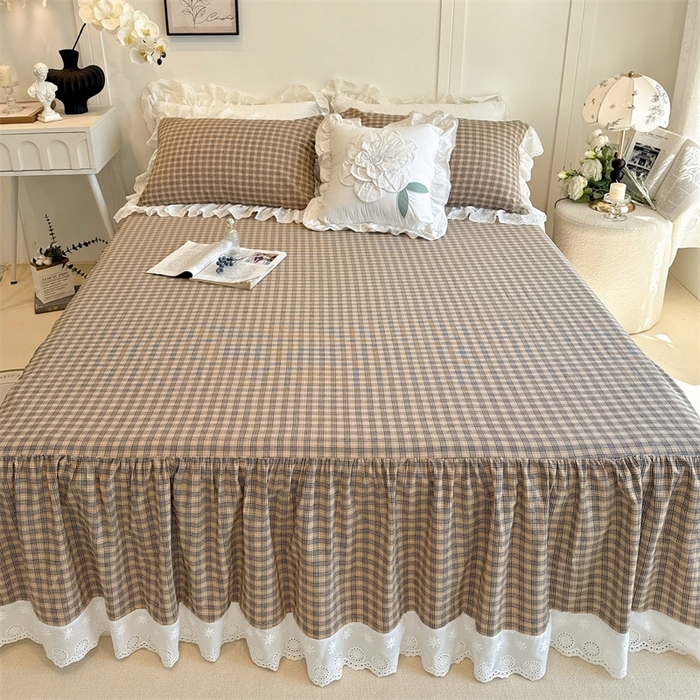 91家纺网 家纺一手货源 找家纺 胜权家纺 2025春夏新品全棉法式复古色织水洗棉床裙单品系列 米咖格