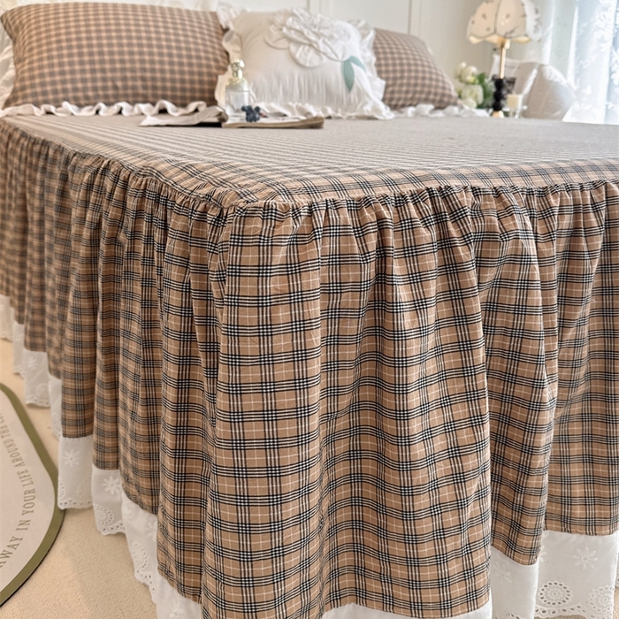 91家纺网 家纺一手货源 找家纺 胜权家纺 2025春夏新品全棉法式复古色织水洗棉床裙单品系列 米咖格