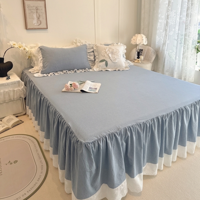 胜权家纺 2025春夏新品全棉法式复古色织水洗棉床裙单品系列 丹宁蓝