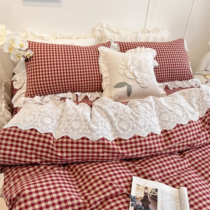 91家纺网 家纺一手货源 找家纺 （总）胜权家纺 2025春夏新品全棉法式复古色织水洗棉床裙四件套系列