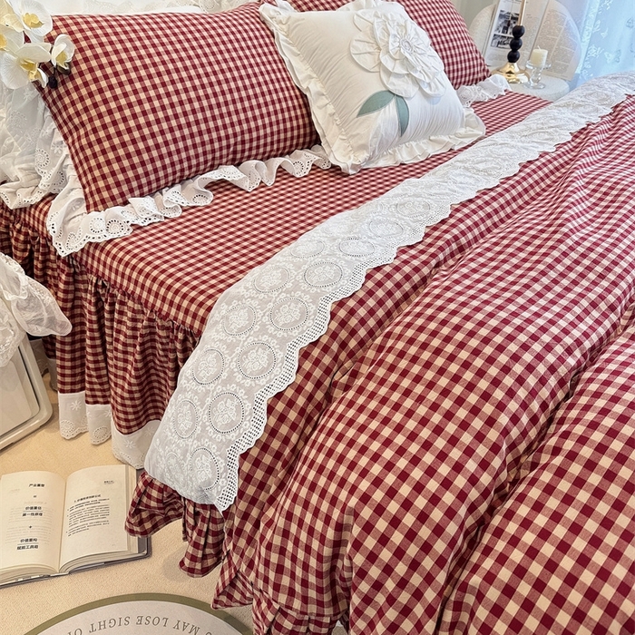 91家纺网 家纺一手货源 找家纺 （总）胜权家纺 2025春夏新品全棉法式复古色织水洗棉床裙四件套系列