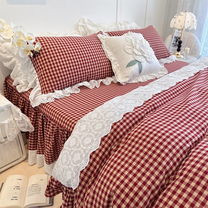 91家纺网 家纺一手货源 找家纺 （总）胜权家纺 2025春夏新品全棉法式复古色织水洗棉床裙四件套系列