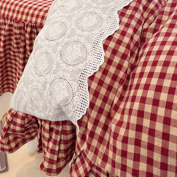 91家纺网 家纺一手货源 找家纺 （总）胜权家纺 2025春夏新品全棉法式复古色织水洗棉床裙四件套系列