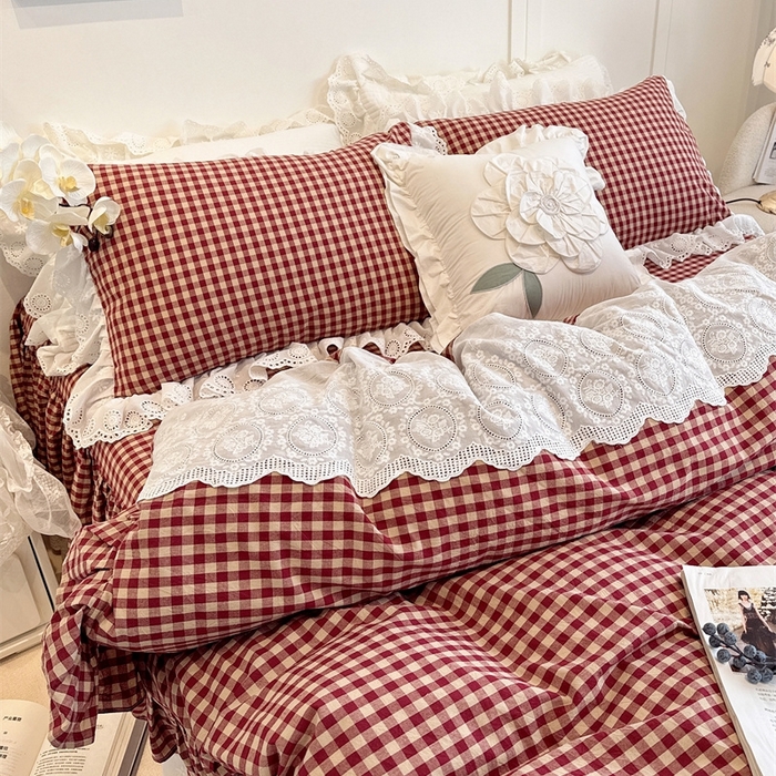 91家纺网 家纺一手货源 找家纺 （总）胜权家纺 2025春夏新品全棉法式复古色织水洗棉床裙四件套系列