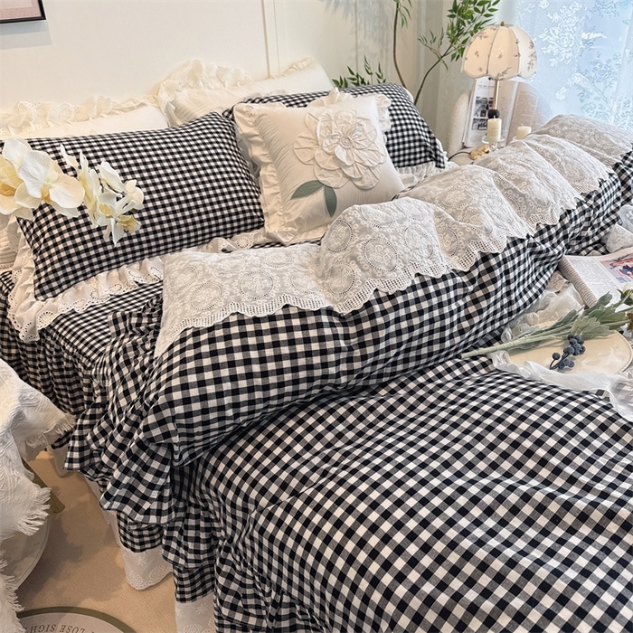 91家纺网 家纺一手货源 找家纺 （总）胜权家纺 2025春夏新品全棉法式复古色织水洗棉床裙四件套系列