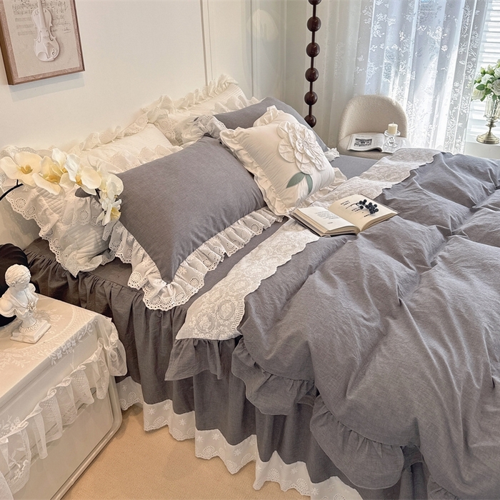 91家纺网 家纺一手货源 找家纺 （总）胜权家纺 2025春夏新品全棉法式复古色织水洗棉床裙四件套系列