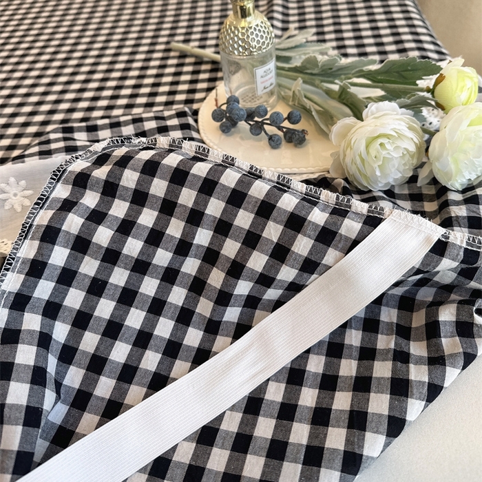 91家纺网 家纺一手货源 找家纺 胜权家纺 2025春夏新品全棉法式复古色织水洗棉床裙四件套系列 小黑格