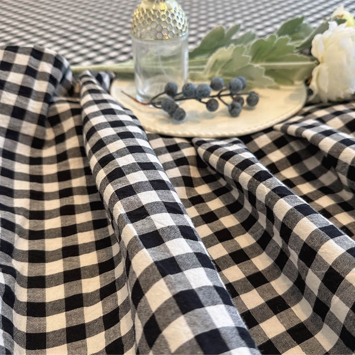 91家纺网 家纺一手货源 找家纺 胜权家纺 2025春夏新品全棉法式复古色织水洗棉床裙四件套系列 小黑格