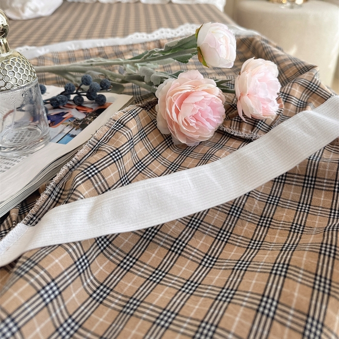 91家纺网 家纺一手货源 找家纺 胜权家纺 2025春夏新品全棉法式复古色织水洗棉床裙四件套系列 米咖格