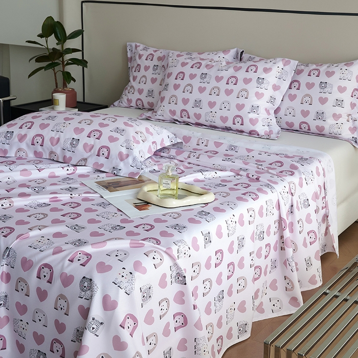 91家纺网 家纺一手货源 找家纺 时亿家居 2025新款金太阳玉精凉席三件套 熊熊乐园 粉