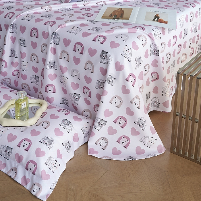 91家纺网 家纺一手货源 找家纺 时亿家居 2025新款金太阳玉精凉席三件套 熊熊乐园 粉