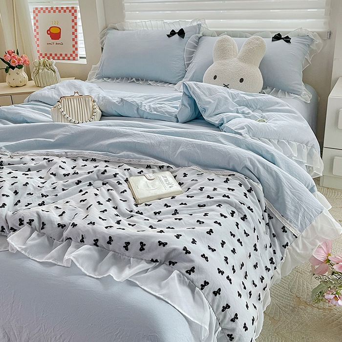 91家纺网 家纺一手货源 找家纺 （总）梦之岛 2025新款韩版蝴蝶蕾丝水洗棉毛巾绣四件套