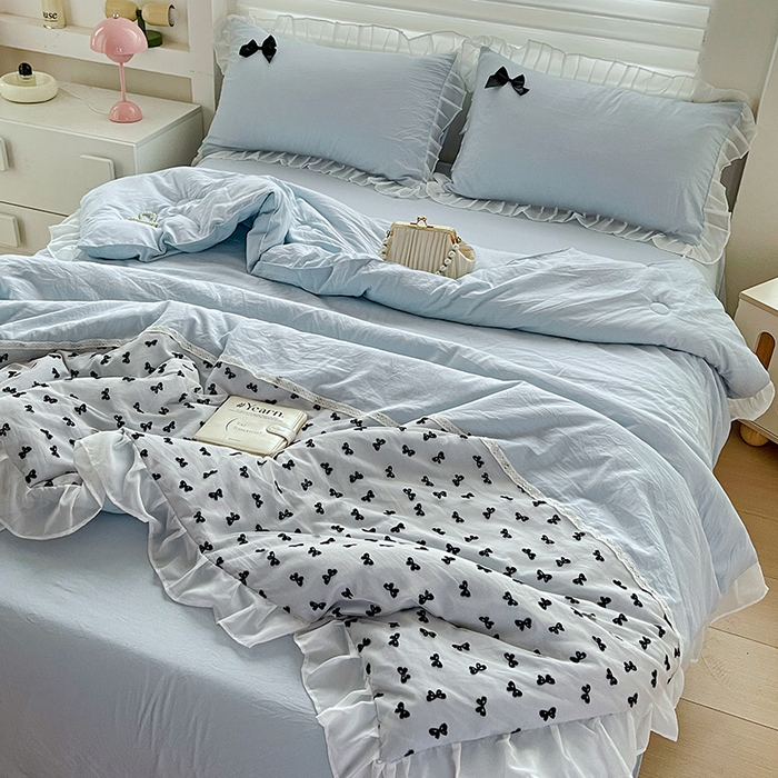 91家纺网 家纺一手货源 找家纺 （总）梦之岛 2025新款韩版蝴蝶蕾丝水洗棉毛巾绣四件套