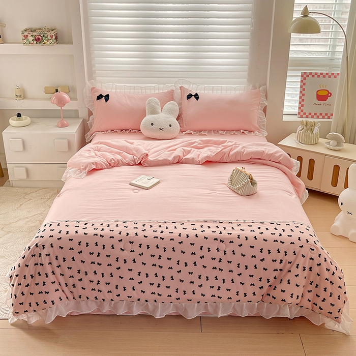 91家纺网 家纺一手货源 找家纺 （总）梦之岛 2025新款韩版蝴蝶蕾丝水洗棉毛巾绣四件套