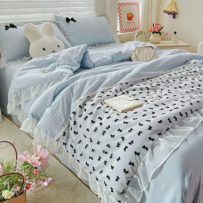 91家纺网 家纺一手货源 找家纺 （总）梦之岛 2025新款韩版蝴蝶蕾丝水洗棉毛巾绣四件套