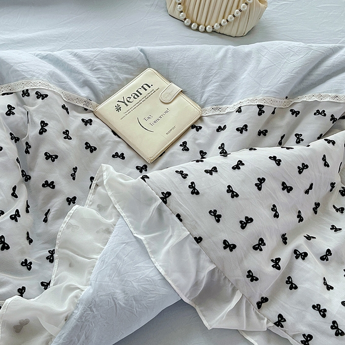 91家纺网 家纺一手货源 找家纺 （总）梦之岛 2025新款韩版蝴蝶蕾丝水洗棉毛巾绣四件套