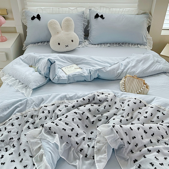 91家纺网 家纺一手货源 找家纺 （总）梦之岛 2025新款韩版蝴蝶蕾丝水洗棉毛巾绣四件套