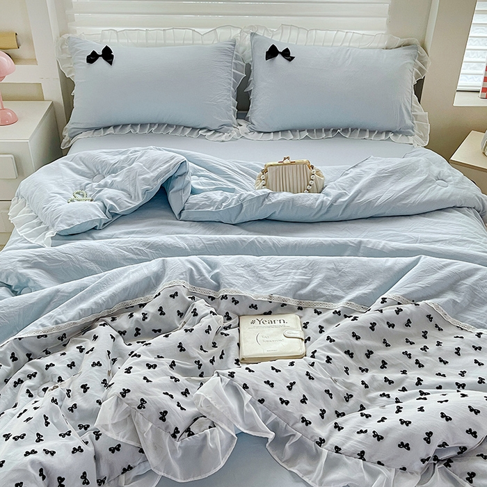 91家纺网 家纺一手货源 找家纺 （总）梦之岛 2025新款韩版蝴蝶蕾丝水洗棉毛巾绣四件套