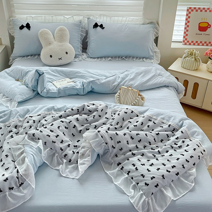 91家纺网 家纺一手货源 找家纺 （总）梦之岛 2025新款韩版蝴蝶蕾丝水洗棉毛巾绣四件套