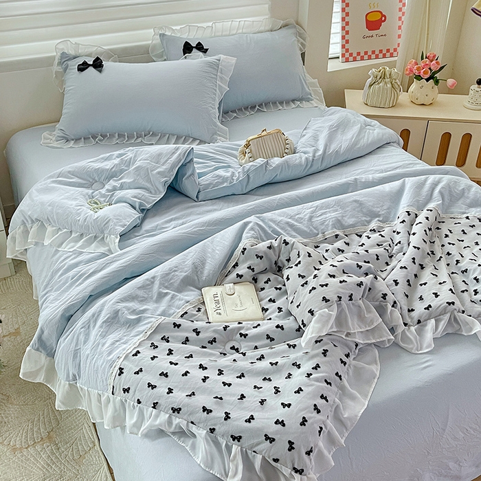 91家纺网 家纺一手货源 找家纺 （总）梦之岛 2025新款韩版蝴蝶蕾丝水洗棉毛巾绣四件套