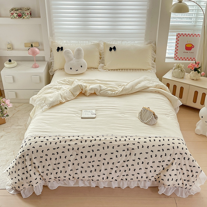 91家纺网 家纺一手货源 找家纺 （总）梦之岛 2025新款韩版蝴蝶蕾丝水洗棉毛巾绣四件套