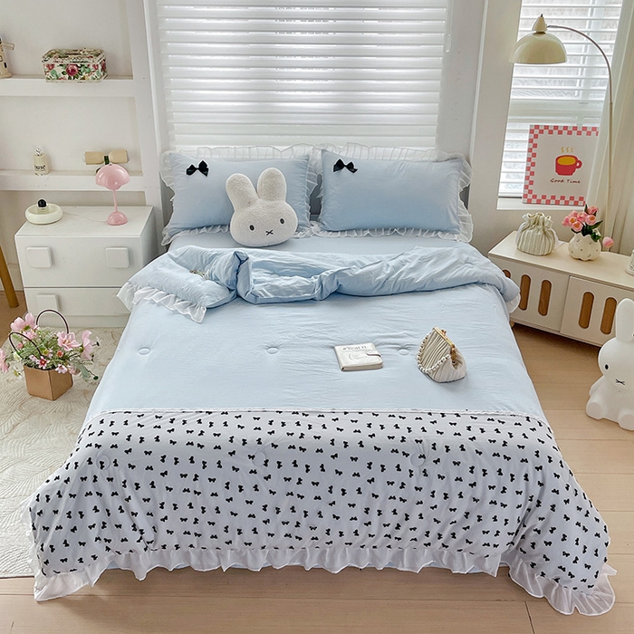 （总）梦之岛 2025新款韩版蝴蝶蕾丝水洗棉毛巾绣四件套