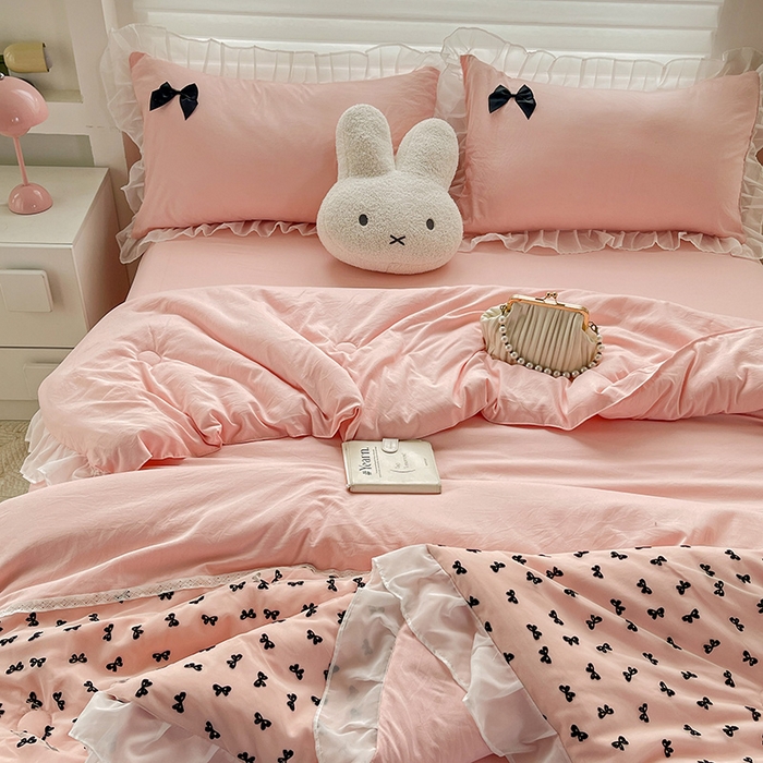 91家纺网 家纺一手货源 找家纺 梦之岛 2025新款韩版蝴蝶蕾丝水洗棉毛巾绣四件套 蝴蝶夏被-玉