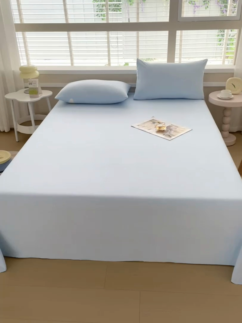 91家纺网 家纺一手货源 找家纺 牛魔王家居 2025新款糯糯棉床单枕套纯色单床单 天蓝