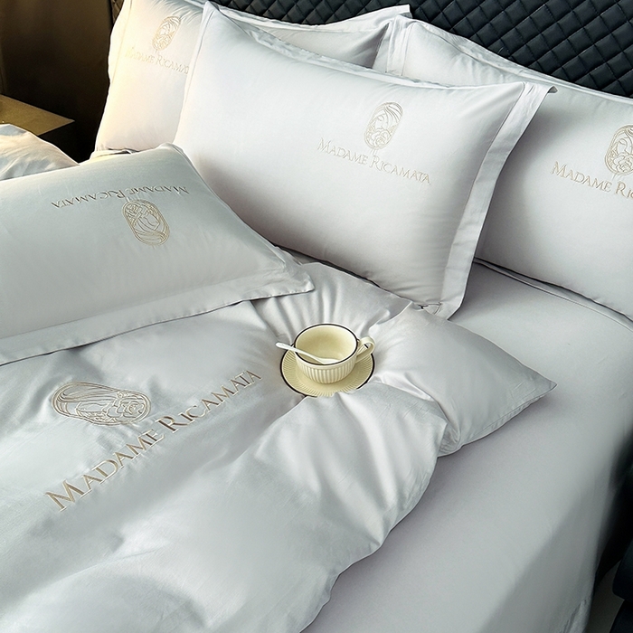 91家纺网 家纺一手货源 找家纺 梦莱斯2025新款长绒棉刺绣轻奢系列四件套 星空灰