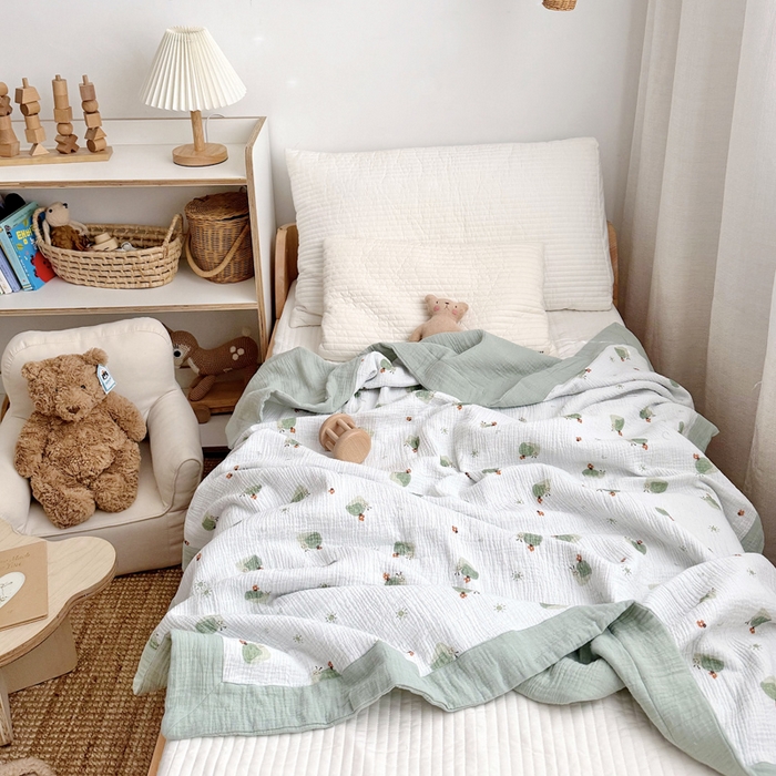 91家纺网 家纺一手货源 找家纺 BOSS 2025新款全棉纯棉皱皱纱儿童盖毯夏被  幼儿园夏被夏凉被空调被