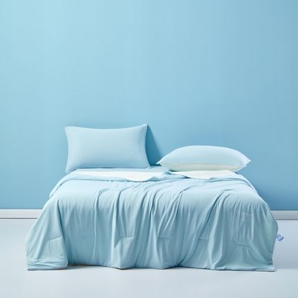 91家纺网 家纺一手货源 找家纺 玛德琳 2025新款兰精天丝凉感夏凉被空调被 蓝椰