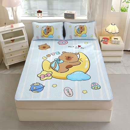 （总）2025大版卡通夏季凉豆豆凉席三件套空调房床笠款凉席三件套