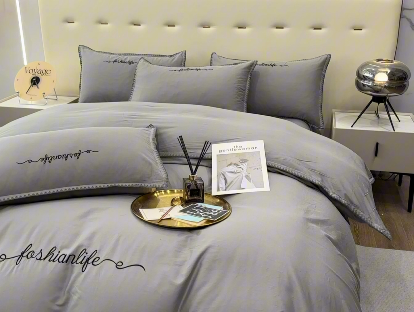 91家纺网 家纺一手货源 找家纺 2025新款13374全棉母婴级贝壳绣宽边枕套纯色刺绣三角针四件套全棉贡缎新疆长绒字母款 贝壳绣-绅士灰