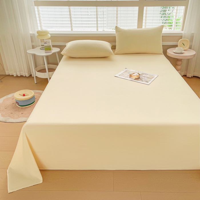 91家纺网 家纺一手货源 找家纺 牛魔王家居 2025新款糯糯棉床单枕套纯色单床单 嫩黄