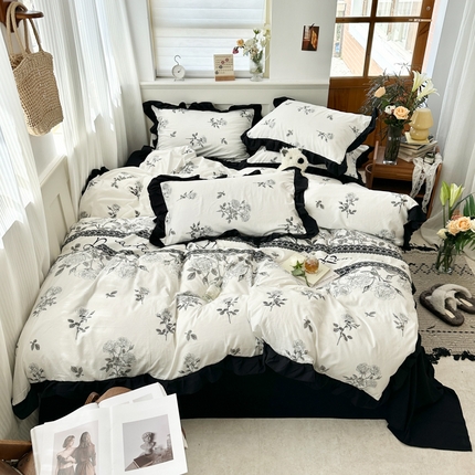 芷凡家纺 2025新款皱皱云感棉赫本风韩式花边四件套 爱丽莎