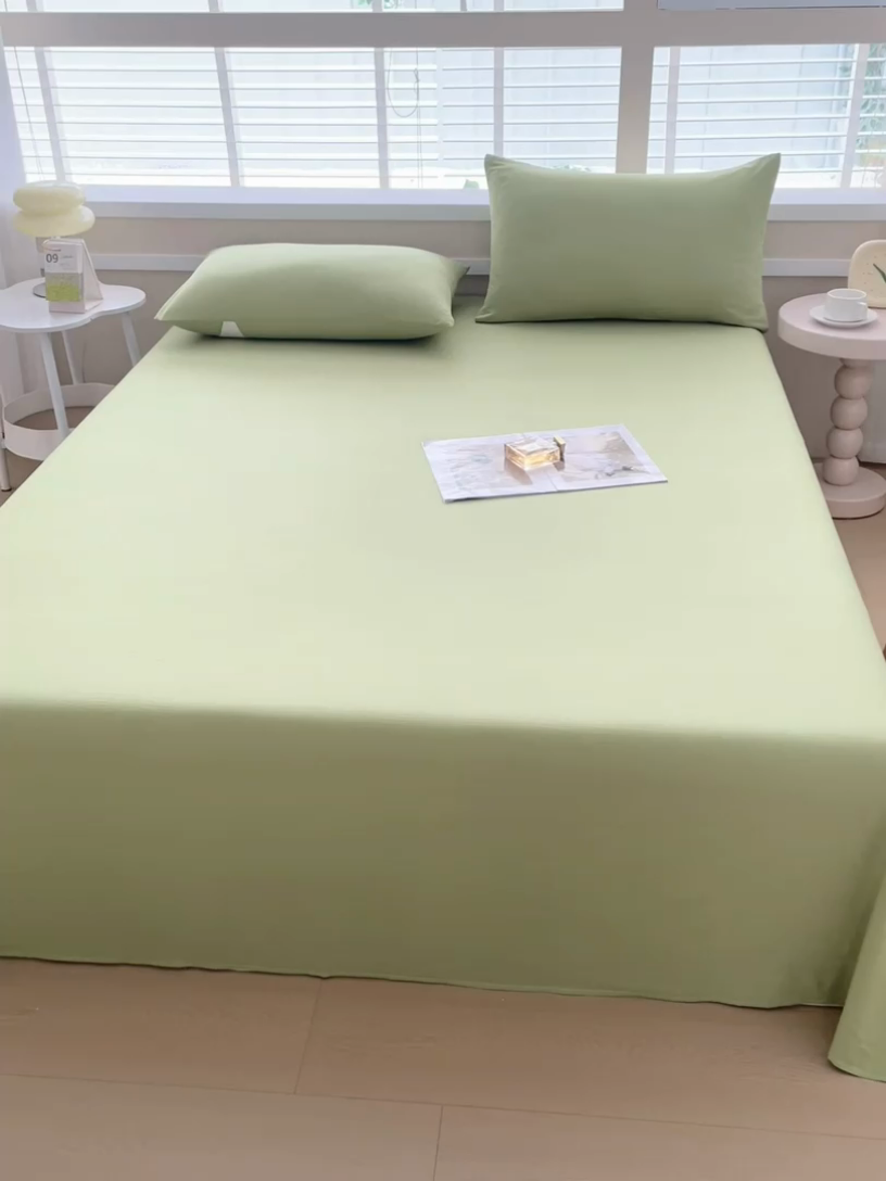 91家纺网 家纺一手货源 找家纺 牛魔王家居 2025新款糯糯棉床单枕套纯色单床单 抹茶绿