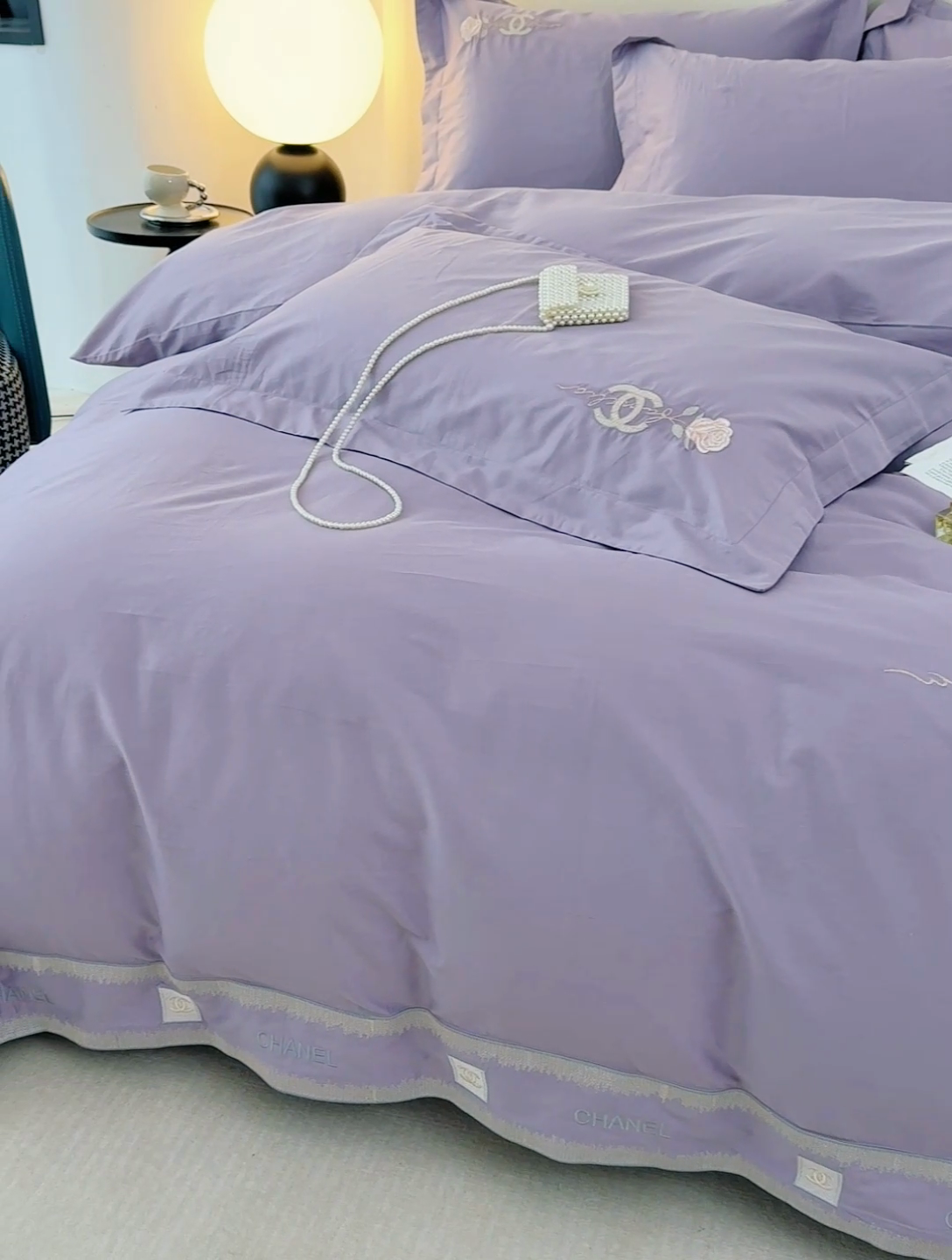 91家纺网 家纺一手货源 找家纺 优姿家纺2025新品高端加密全棉100支绣花宽边四件套 奢侈生活-紫罗兰