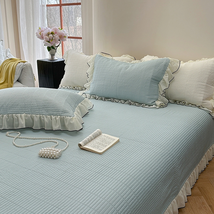 91家纺网 家纺一手货源 找家纺 琳可家居 2025新款雪精灵系列兰精天丝凉感床盖三件套 晴空蓝