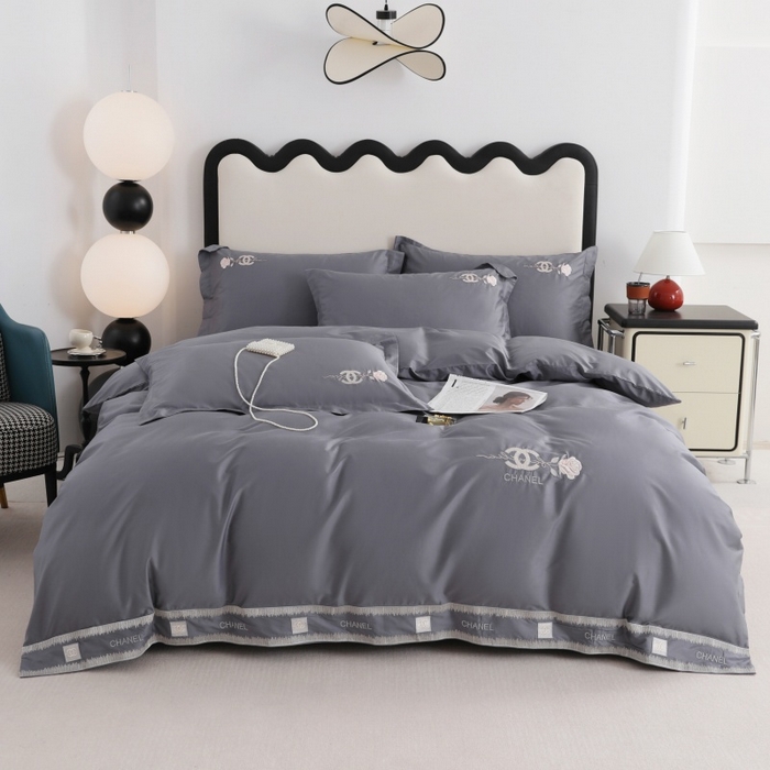 91家纺网 家纺一手货源 找家纺 优姿家纺2025新品高端加密全棉100支绣花宽边四件套 奢侈生活-深灰